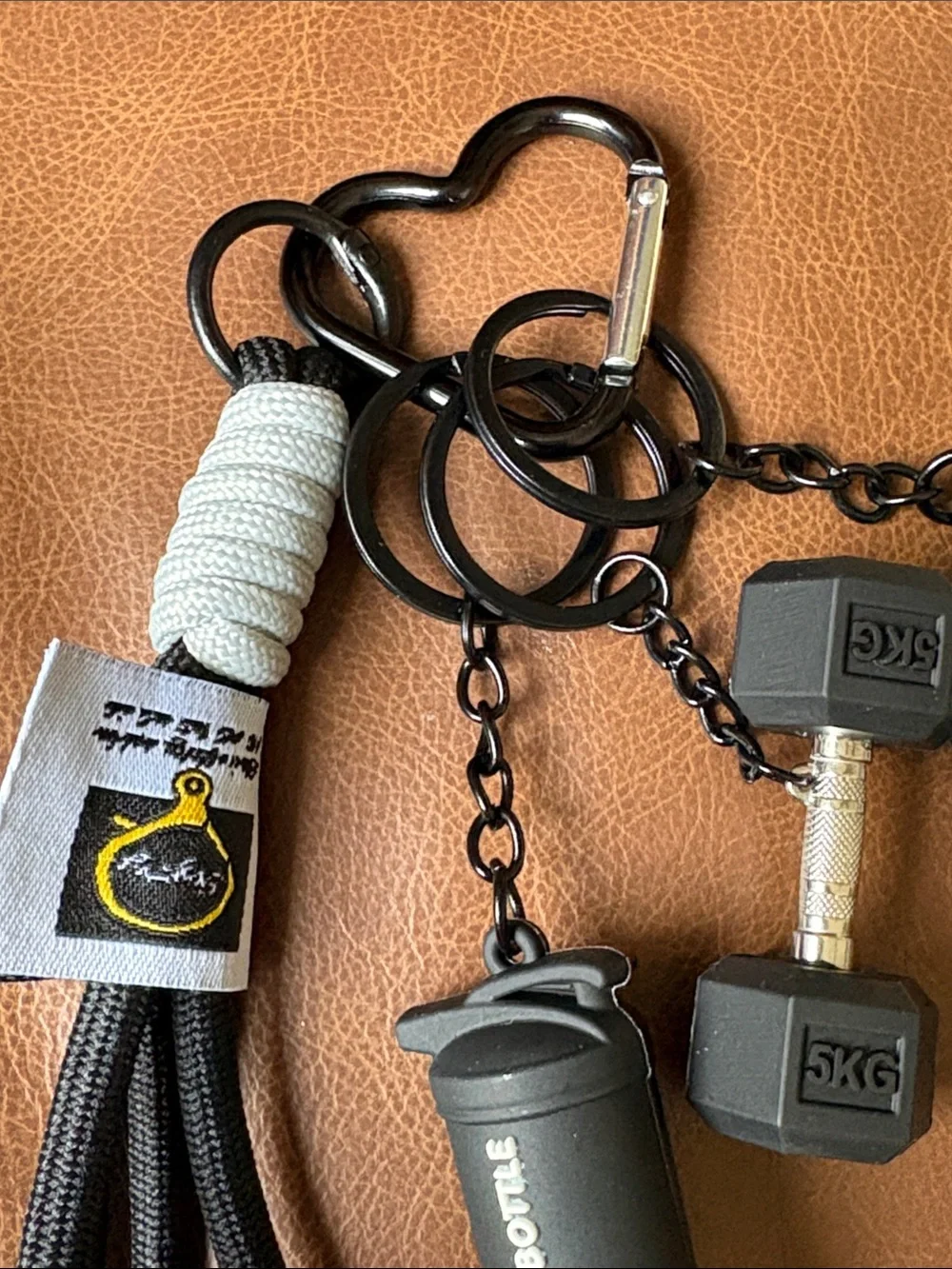 Black Fitness Keychain Set with Wrist Strap